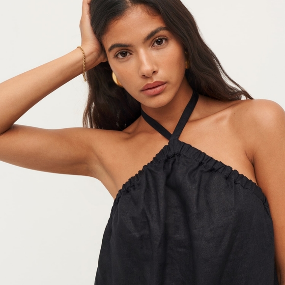 Reformation Maui Linen Dress NWT XS 0 Black - Picture 3 of 7